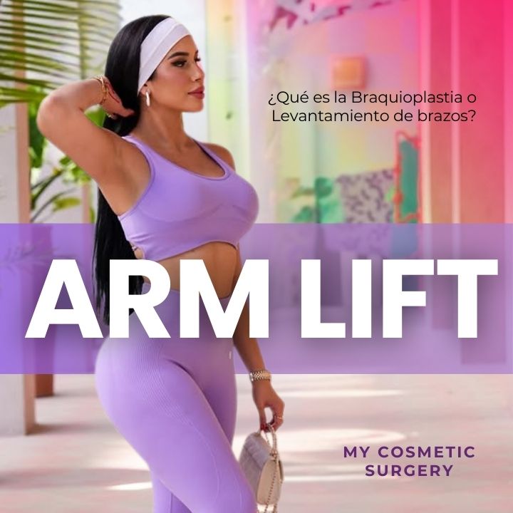 Confident woman in a lavender sports outfit showcasing results of Arm Lift (Brachioplasty) at My Cosmetic Surgery Miami.
