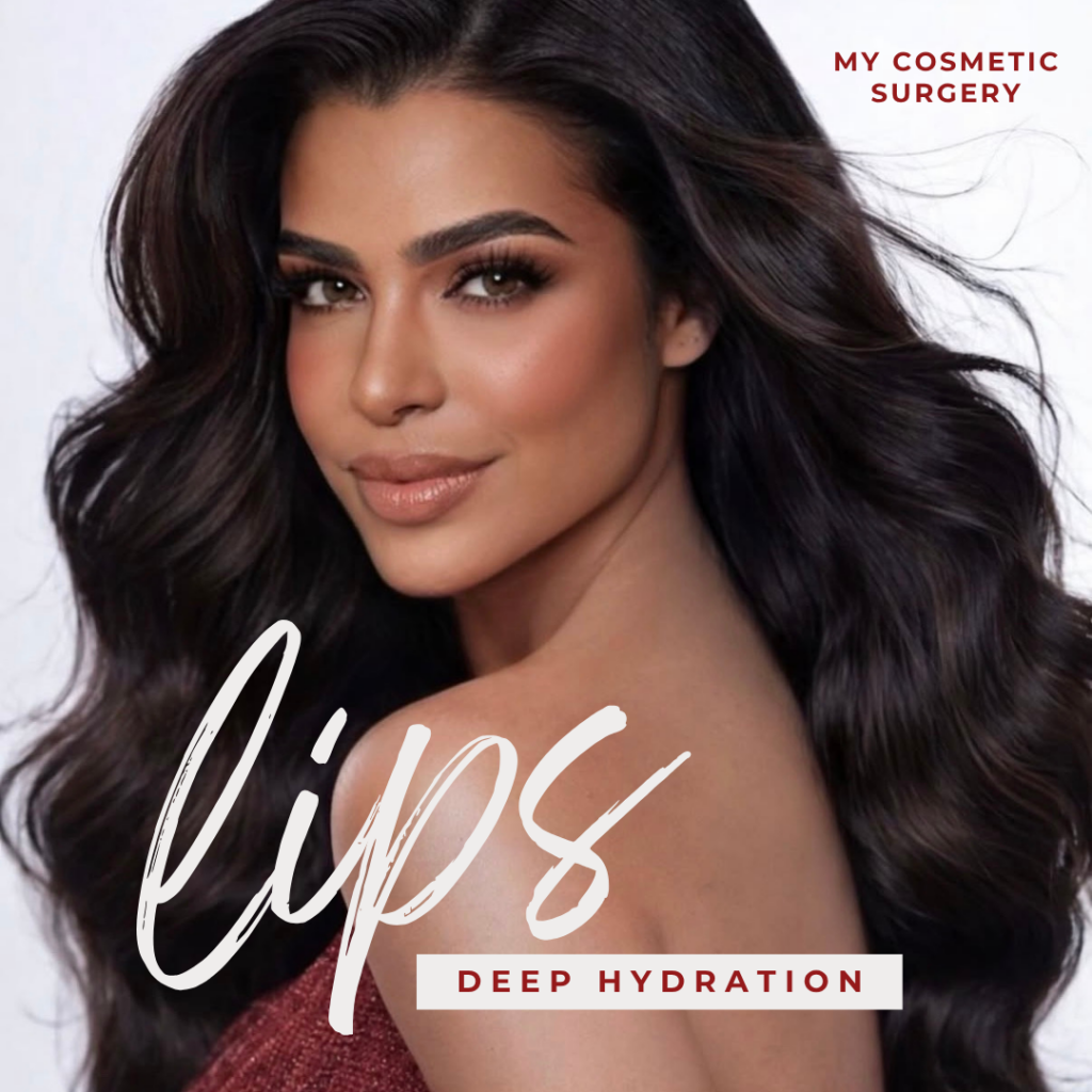 Woman with smooth, hydrated lips promoting lip deep hydration treatment at My Cosmetic Surgery Miami.